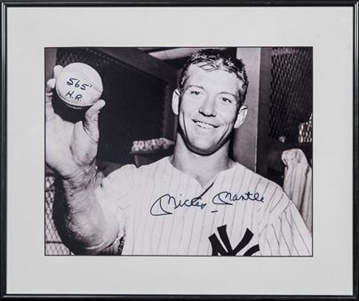 Mickey Mantle Signed & "565 HR" Inscribed Photo Of Mantle After Hitting Home Run #565 In 18x16 Framed Display (JSA)